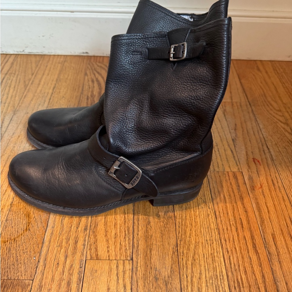 FRYE Black Leather Buckle Boots